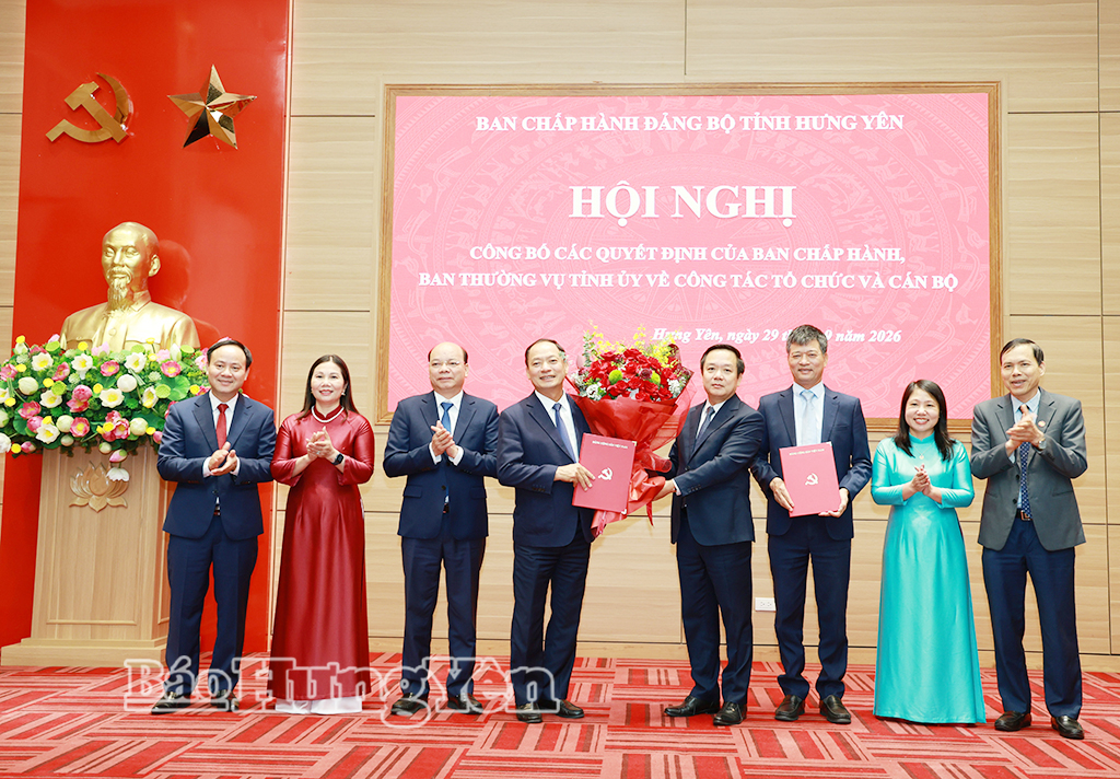 Hưng Yên: Công bố các quyết định của Ban Chấp hành Đảng bộ tỉnh, Ban Thường vụ Tỉnh ủy về công tác tổ chức và cán bộ
