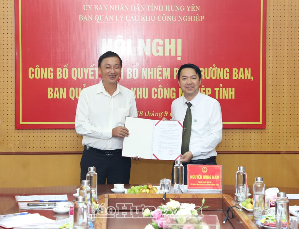   Bổ nhiệm Phó Trưởng Ban Quản lý các khu công nghiệp tỉnh